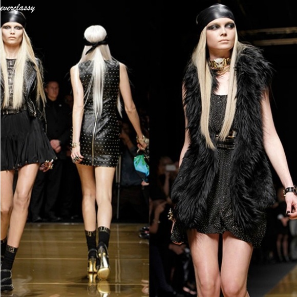 Versace for H&M Jackets & Blazers - Versace for H&M black faux fur belted vest